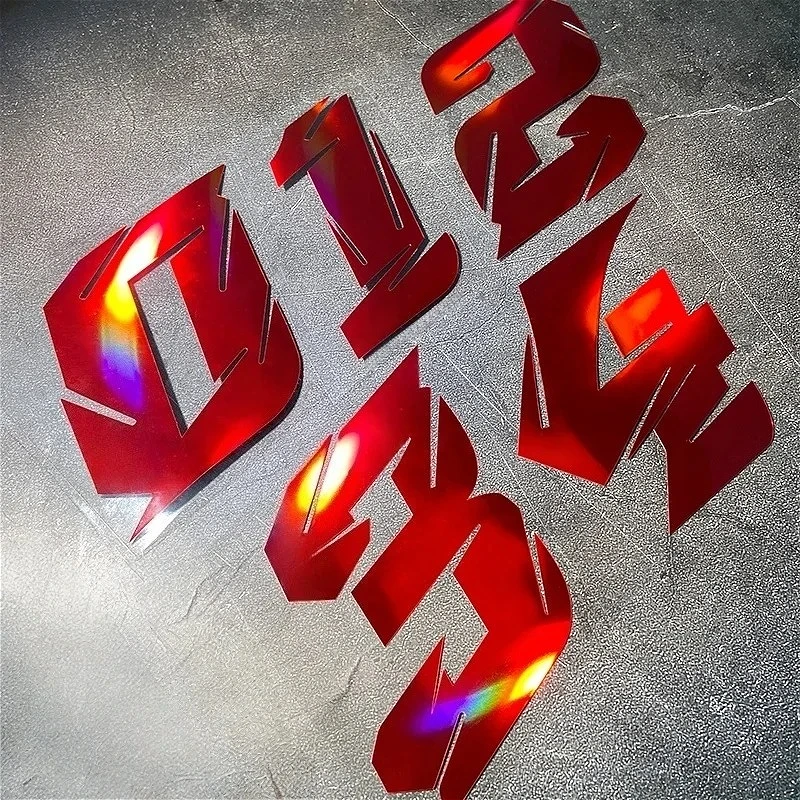 3pcs/1set Red Laser Motorcycle Stickers Arabic Numeral Waterproof for Motorbike Fairing Helmet Fuel Tank Scooter Vinyl Decals