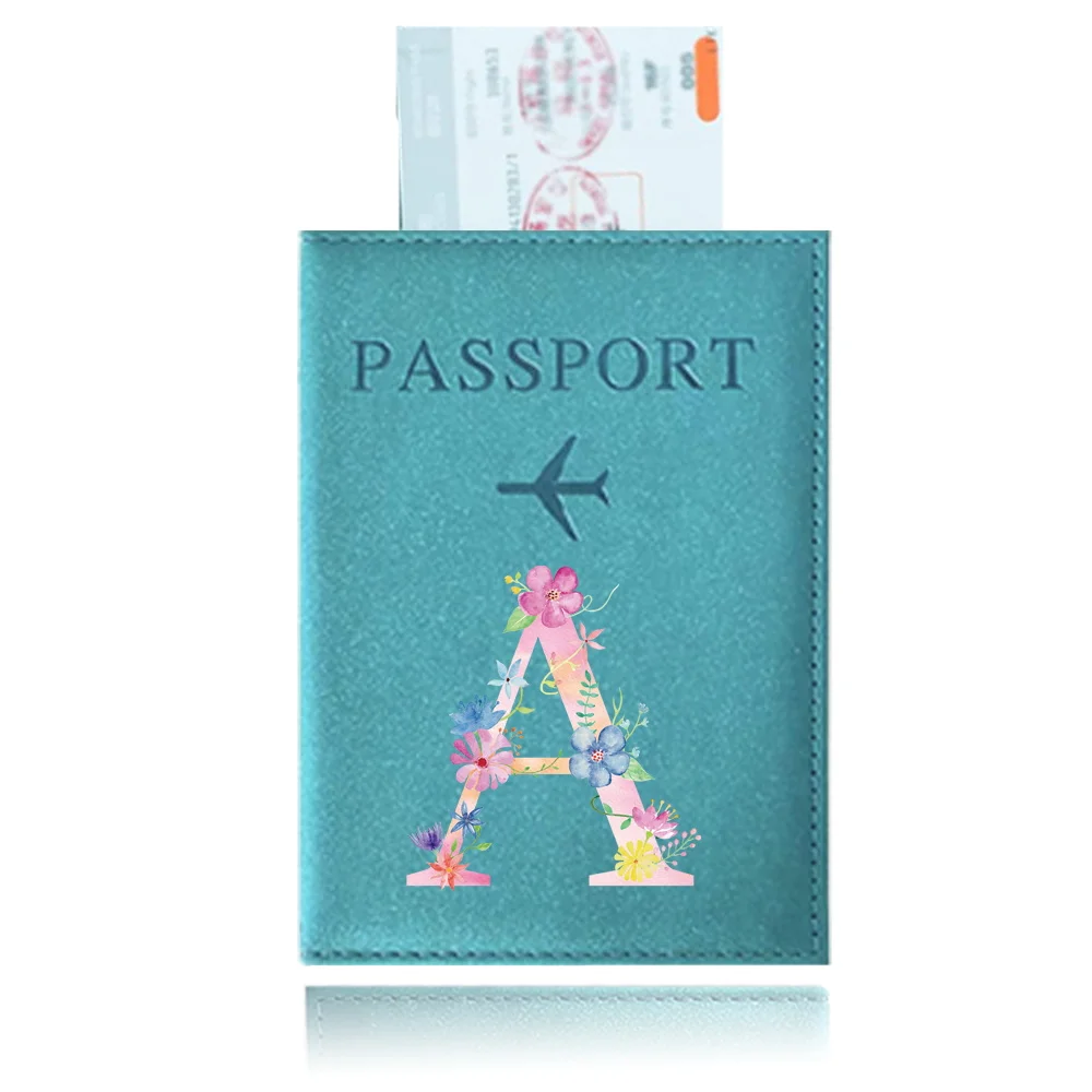 Passport Cover Blue Waterproof Passport Holder Covers Case Travel PU Leather Credit Card Wallet UV Printing Pink Letter Series