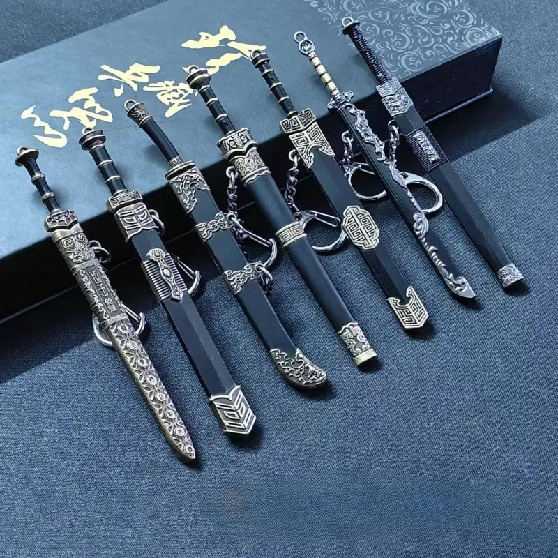 Mini Sword Keychain Pendant 12cm Imitation Ancient Qin Wang Sword Model Cold Weapon Metal Ornament Boy Toys Gifts