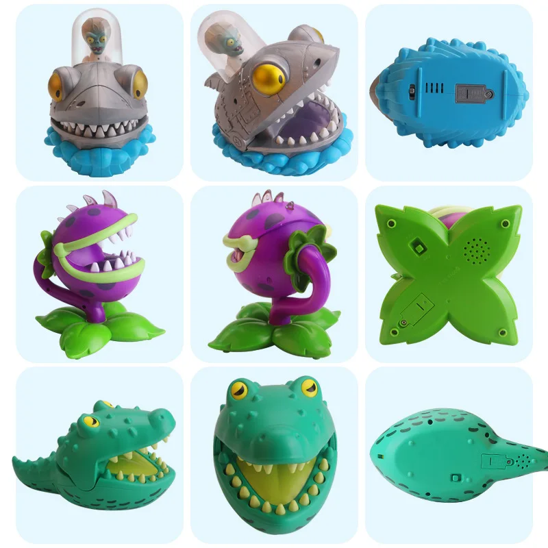 Genuine Plants Vs Zombies Sound and Light Ornament Tricky Toy Big Mouth Flower Bite Finger Tooth Extraction Game Shark Figures