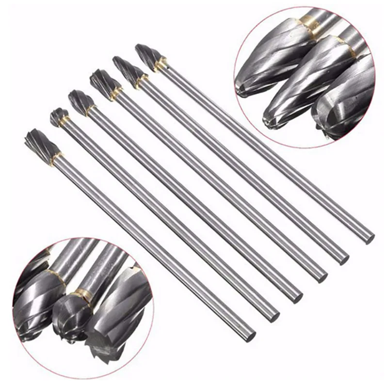 

6PCS Hard Alloy Rotary File Tungsten Steel Rolling Knife Alloy Grinding Head Woodworking Wood Carving Root Carving Grinding Head