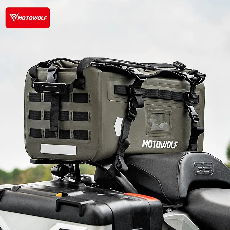 حقيبة ذيل مقاومة للماء للدراجات النارية، صندوق خلفي لمعدات راكبي الدراجات النارية بسعة كبيرة لمسافات طويلة، حقيبة ظهر محمولة للمقعد الخلفي