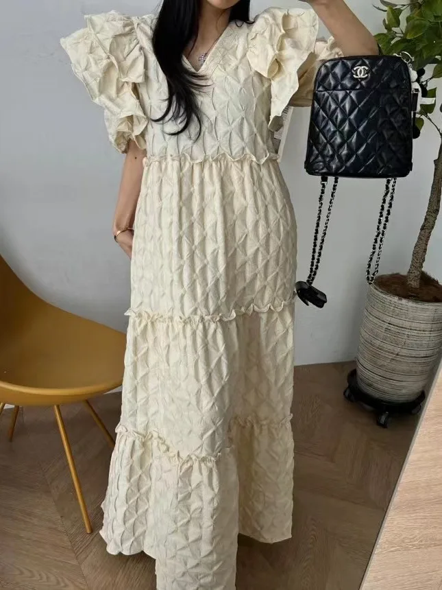 فستان طويل أنيق بحواف من الشيفون، تصميم دونغدا غيت بطراز عتيق، مناسب للعمل، إنتاج صيني للتجارة الإلكترونية، للخريف والشتاء، ب...