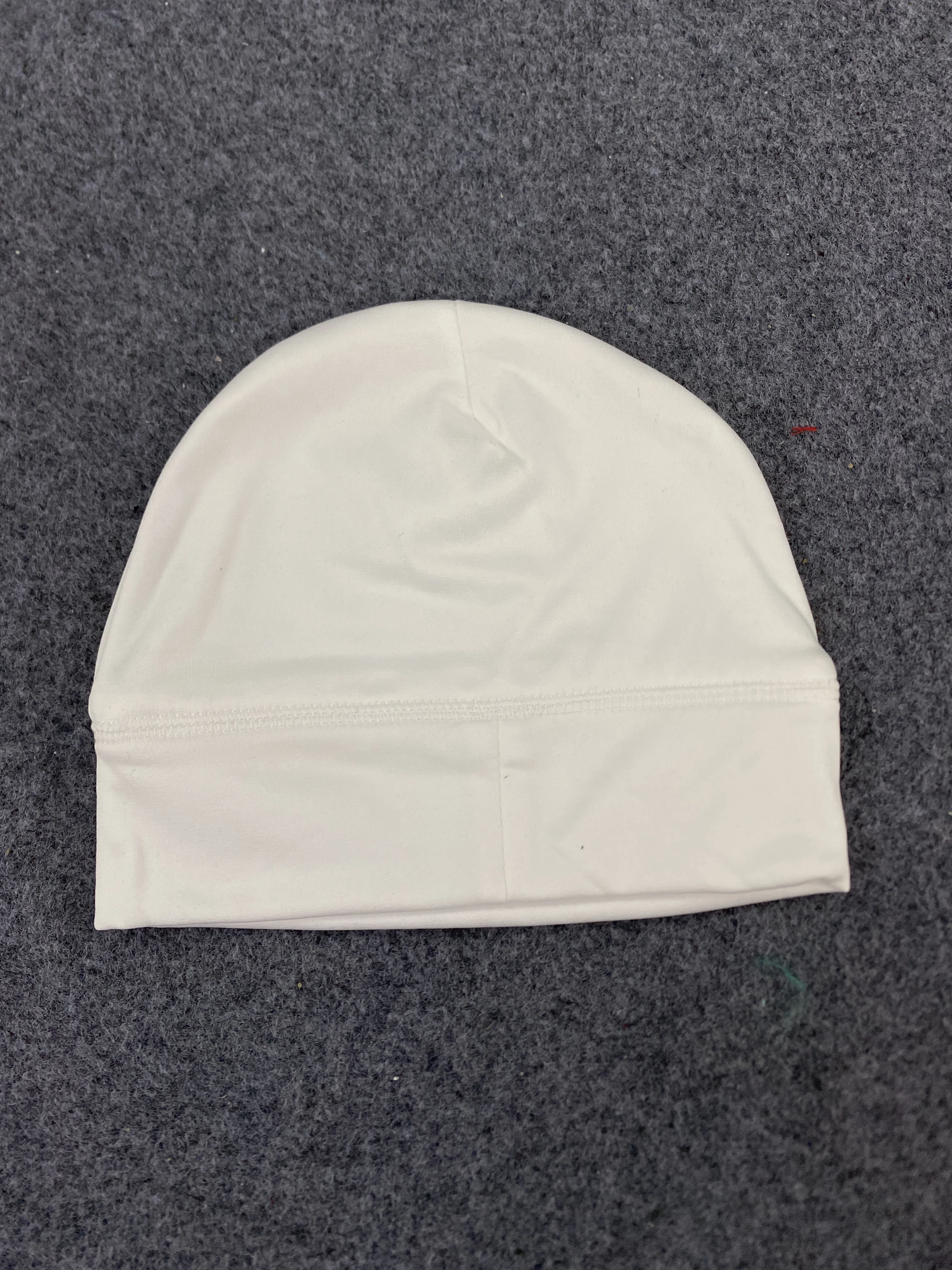 White Cuffed Beanie With Tone-On-Tone Script Letter Embroidery Thin Stretch Knit Skull Cap Streetwear Unisex Liner Hat One Size