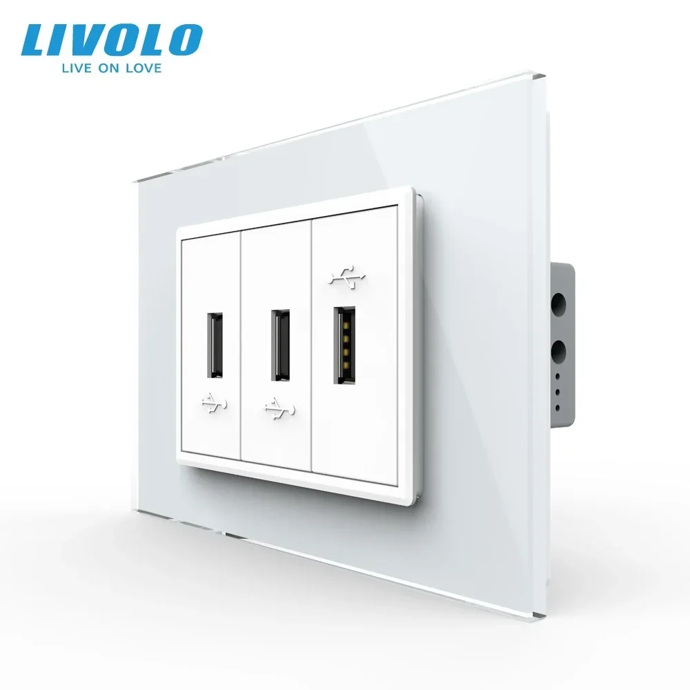 Livolo C9 US AU Standard 3 Usb Power Socket Plug,Pearl Crystal Glass Panel，Usb Charger Socket VL-C9C3USB-11/12/13/15