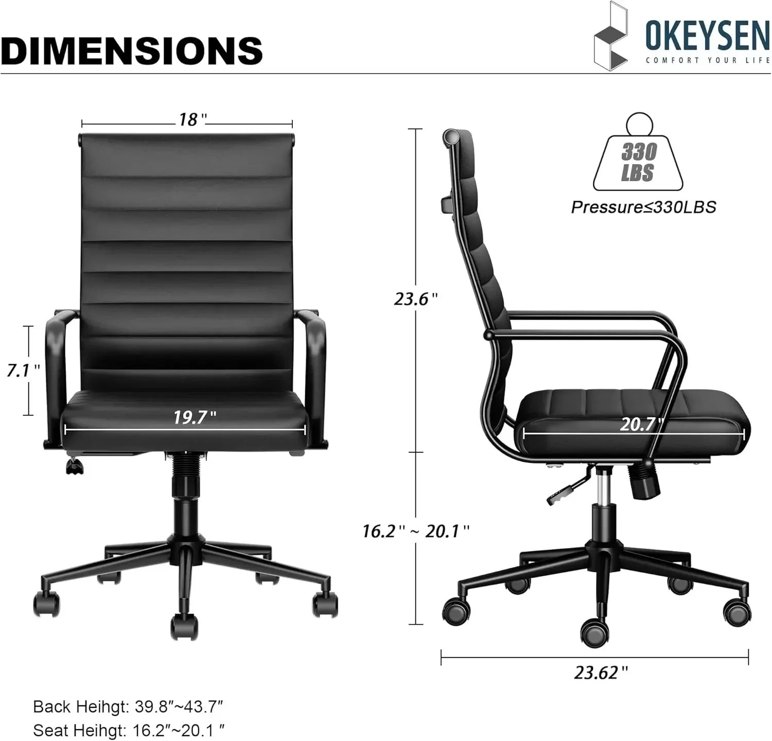 Leather Office Desk Chair, Conference Room Chairs Executive Chair Ribbed, Ergonomic Height Adjustable Swivel Rolling Chair for H