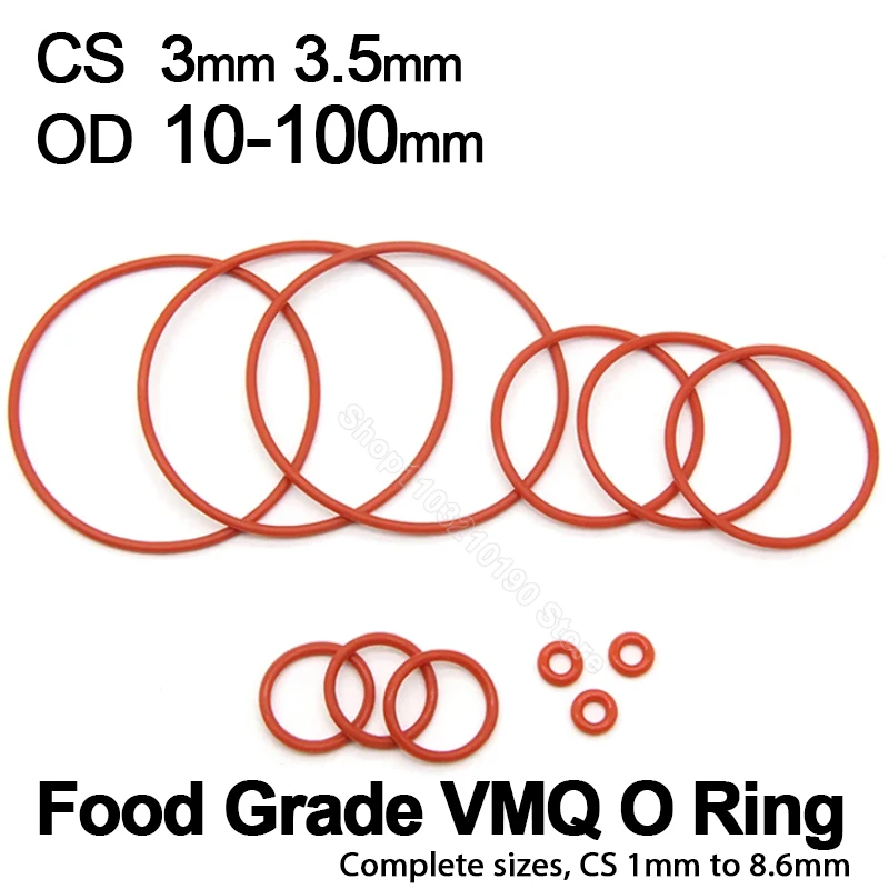 

CS 3 3.5mm Red Silicone VMQ O Ring Washer Gasket Food Grade Sealing Waterproof Insulated Rubber Silicon O-ring OD 10 11 12-100mm