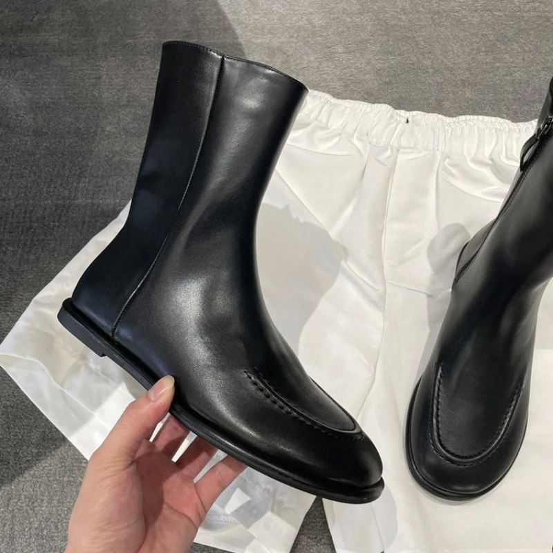 

Женские ботильоны из натуральной кожи с боковой молнией, винтажные британские облегающие короткие ботинки на плоской подошве, осень-зима, повседневная уличная одежда