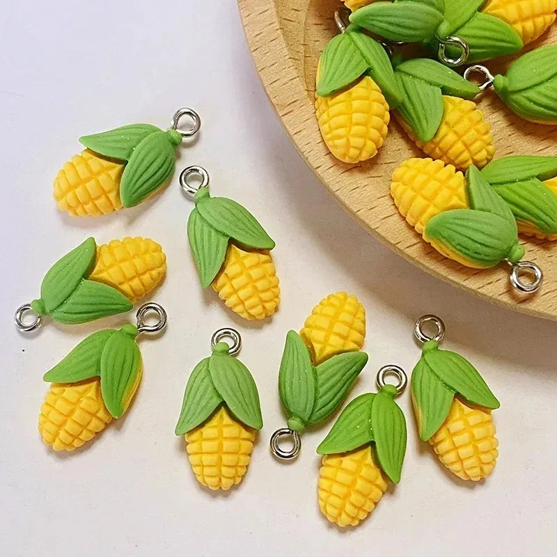 20Pcs Funny Mini Corn Vegetable Resin Charms Artificial Food Pendants DIY Craft Supplies For Earring Bracelet Jewelry