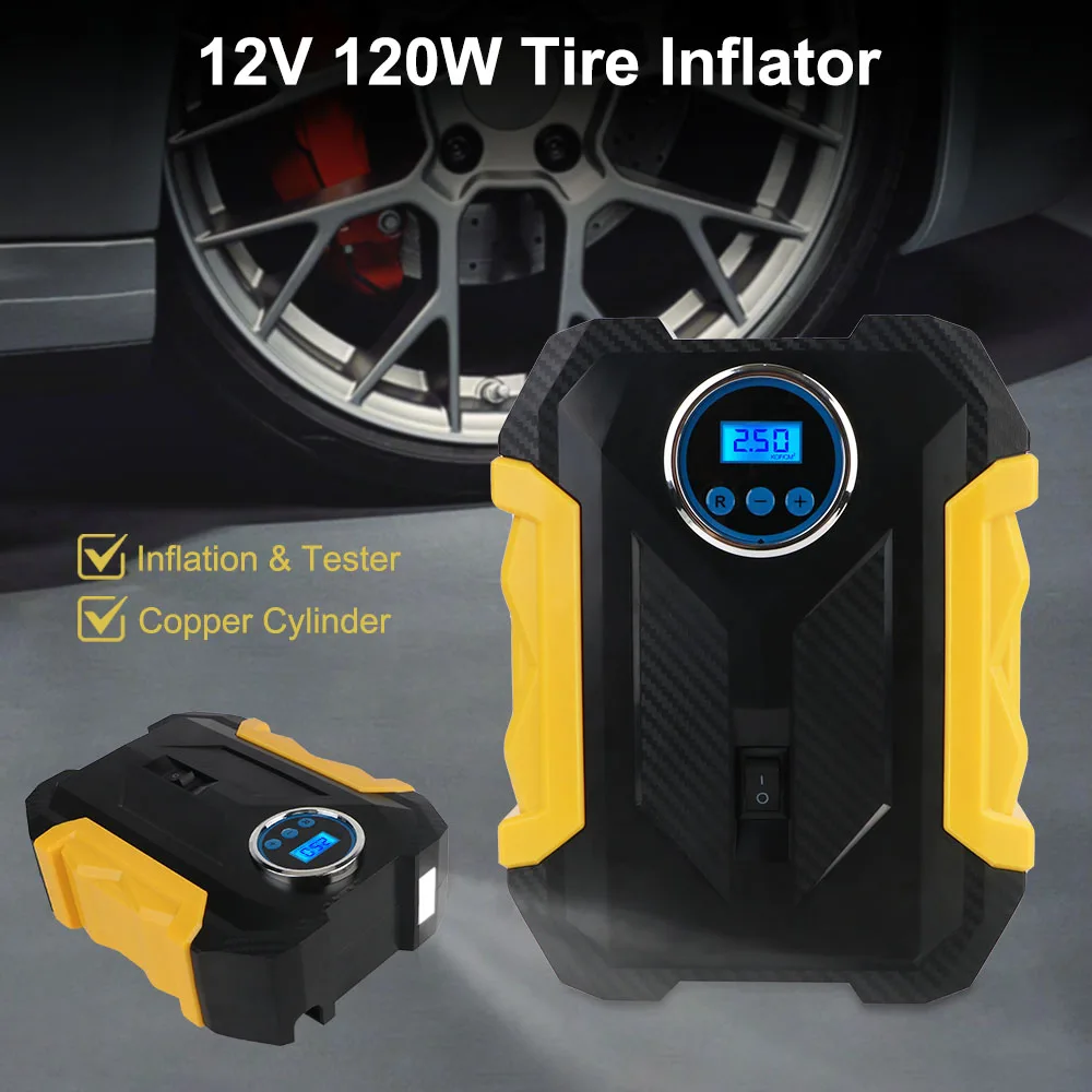 

Cigar Lighter Plug 150PSI 120W Portable Tire Inflator Digital Air Compressor Air Pump 12V With LED Light LCD Display