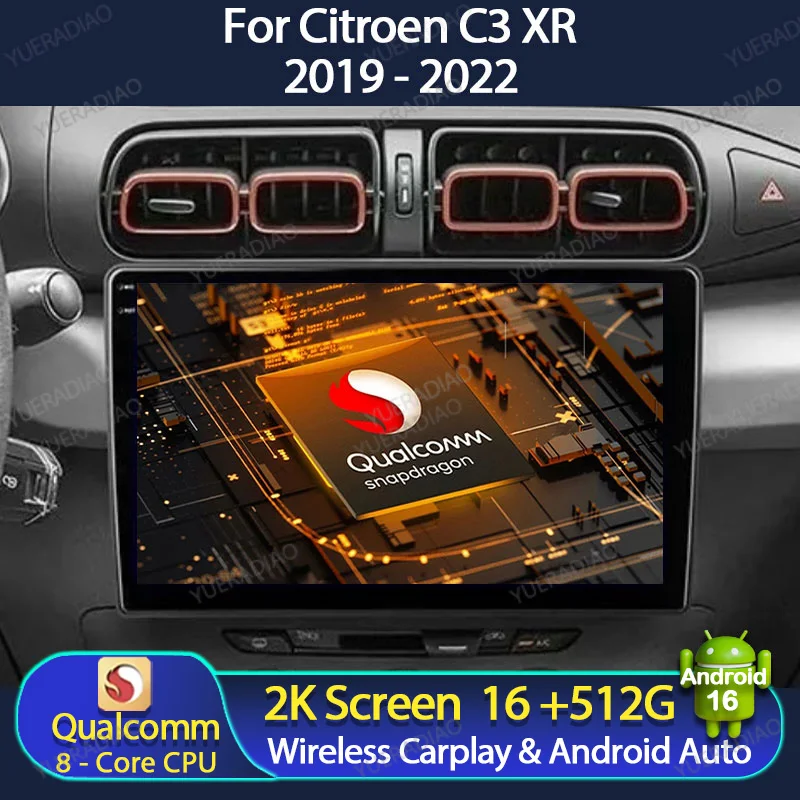Android 16 Car Radio For Citroen C3-XR 2019 2020 Multimedia Stereo Video Player GPS NAVI 4G WIFI Carplay Auto Head Unit QLED DSP