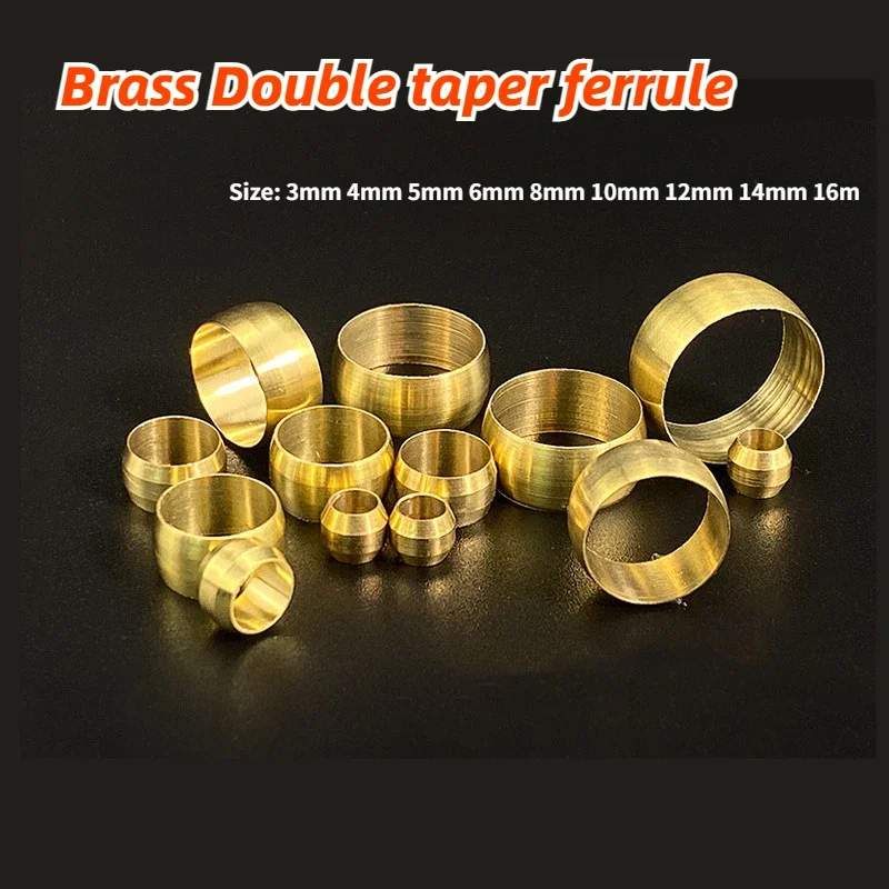 

100Pc Brass Double Taper Ferrule 4 5 6 8 10 12 14mm OD Compression Sleeve Seal Ring Fittings Tube Centralized Lubrication System