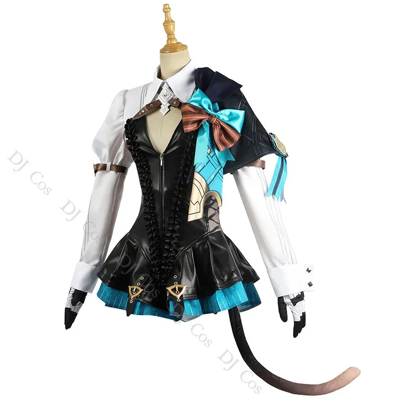 Lynette Lyney Cosplay Costume Game Genshin Impact Dress Uniform Outfit Tail Ears Tattoo Sticker Magician Lyney Fontaine