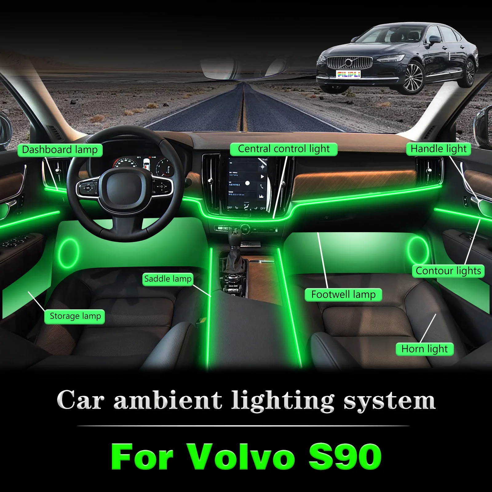 

For Volvo S90 Car Interior Decorative Ambient Light RGB 64-Color LED Smart Remote Control Energy Saving Efficient Kit