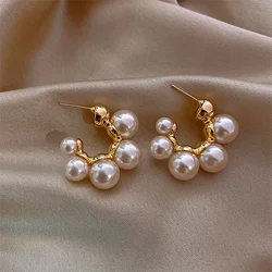 Gold Color Hoop Imitation Pearl C Shape Earrings Stud For Women Luxury Bridal Wedding Hoop Earrings Cute Girls Jewelry