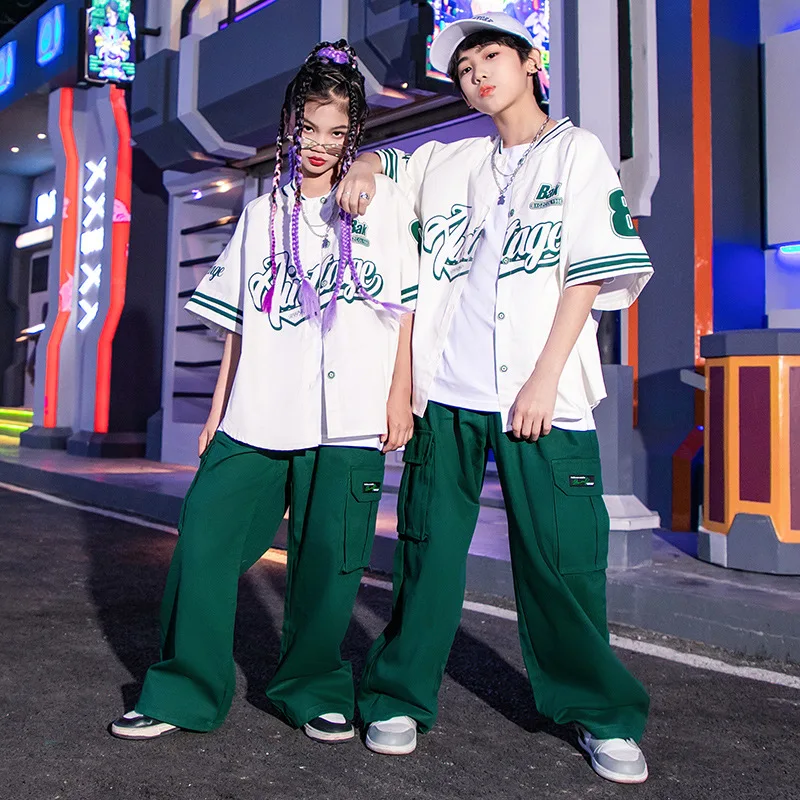 Kids Hip Hop Costume Letter Print Jackets Baseball Uniform Streetwear Jogger Pants 2pcs K-pop Clothes Girls Boys Dance Wear Sets