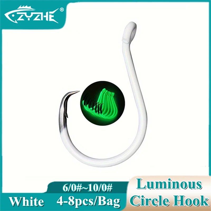 ZYZ Luminous Circle Hook White Hooks 6/0#~10/0# BKK Hook Saltwater Freshwater Hooks for Tuna, Catfish, Bass Fishing Hooks