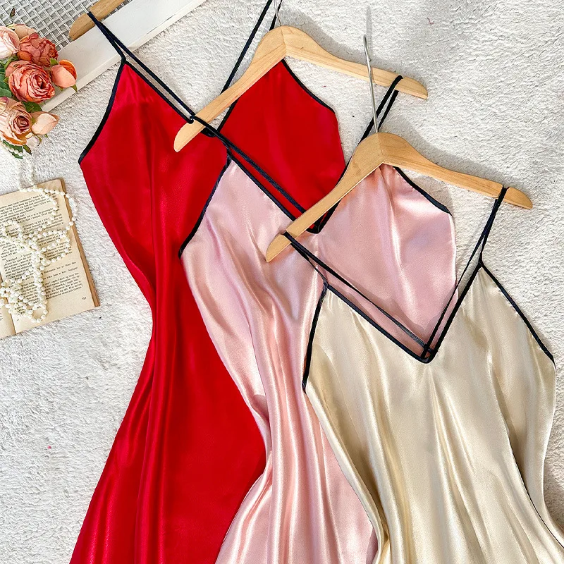 

Sexy Intimate Lingerie Nightgown Chemise Sleepwear Backless Lace Nightdress Homewear Silky Satin Female Underwear Loungewear