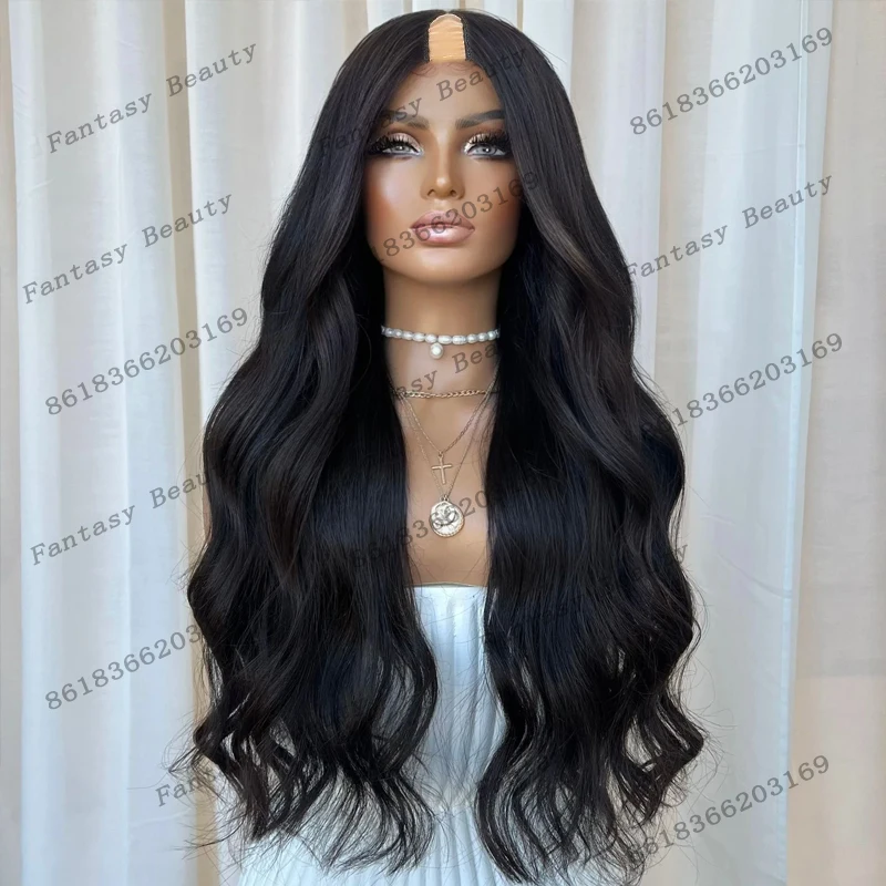 

Jet Black Afro Black Women Легкая установка 100% человеческие волосы 1x4 Размер U-образные парики Объемная волна Супер длинные бесклеевые средние V-образные парики