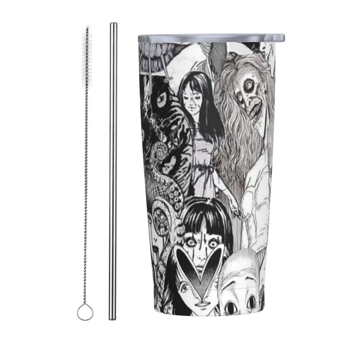 Tomie Junji Ito Horror Anime Comic Pattern Stainless Steel Tumbler Vacuum Insulated Mug Thermal Cold Cup Straws With Lid 20oz