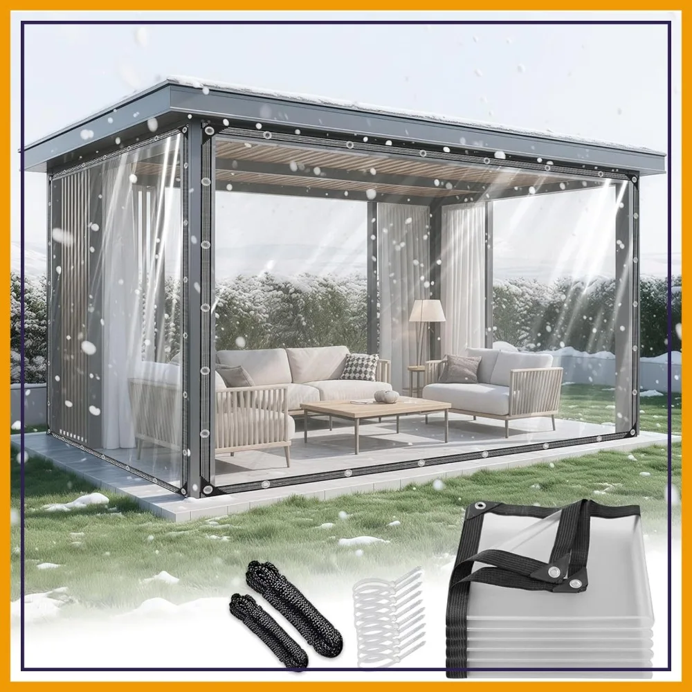 

Heavy Duty Clear Tarp 7x10 ft, 14 Mil Thick, Tear-Resistant Reinforced Edges for Patio, Garden, Chicken Coop, Camping