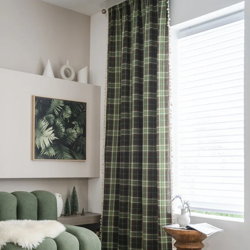 Christmas Red Green Plaid Curtain Finished Wholesale Vintage Small Window Kitchen Curtain Semi-blackout Bay Window Curtain