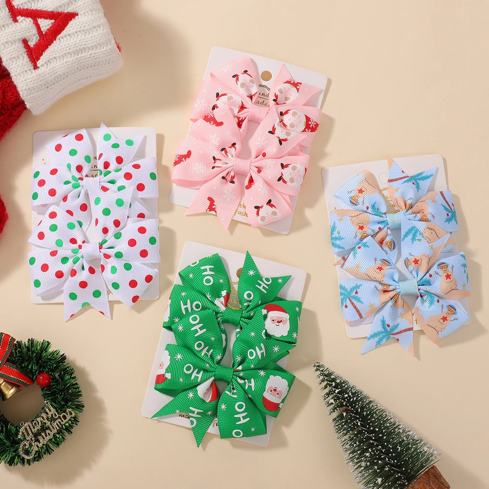 2 Teile/satz Weihnachten Haar Bögen mit Clips für Baby Mädchen 3,22'' Band Santa Festliche Urlaub Windrad Haarnadeln Kinder haar Accessori – Detail 8