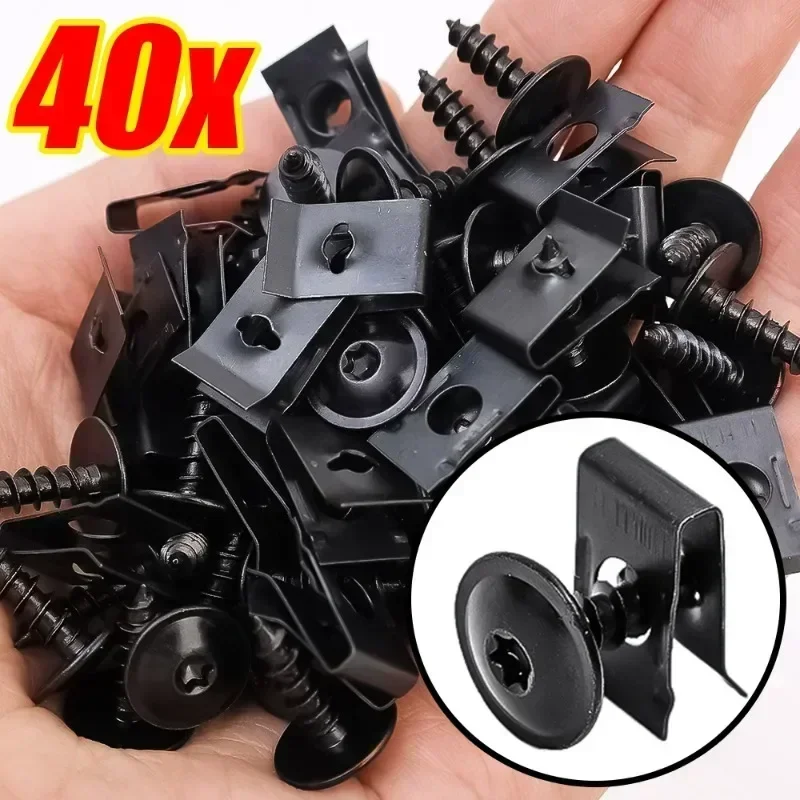 20/40/60pcs Car Metal Screw U-Type Clip Anti Rust Clamp Fastener Bumper Fender Trim Panel Fasteners Board Clip Accessories