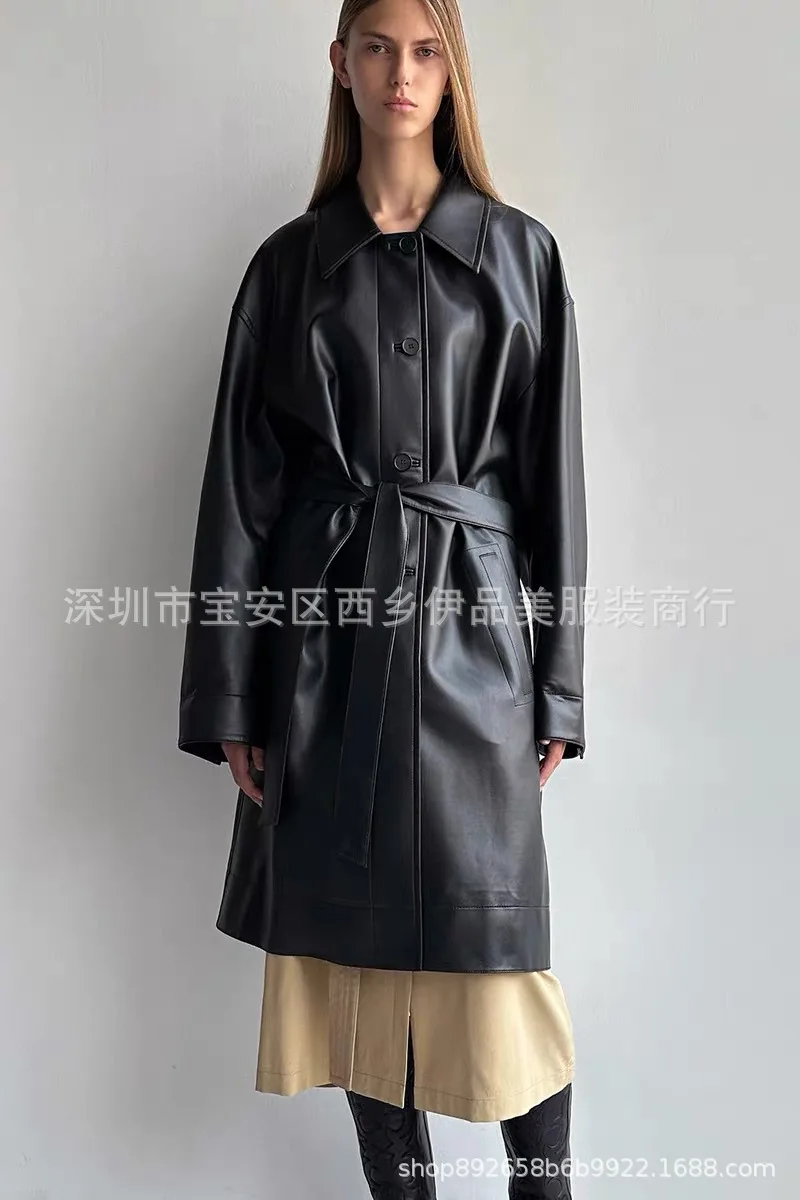 23 autumn and winter new mid-length pu leather woman