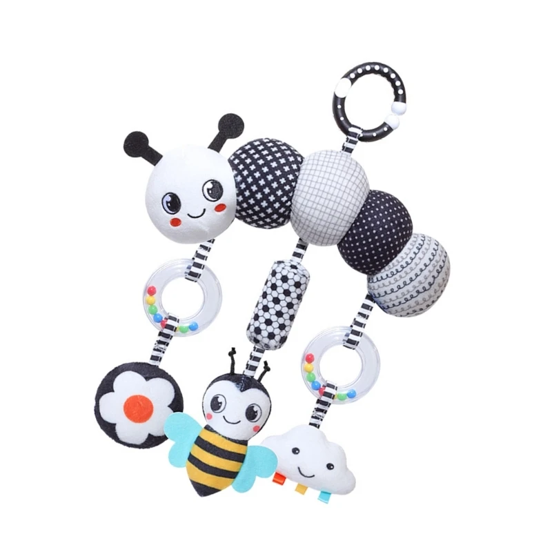 Recém-nascidos brinquedo desenvolvimento macio pelúcia animal móvel com padrões preto branco para carrinho cama segurança
