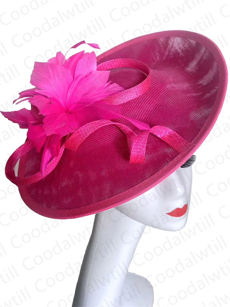 Hot pink Fascinator For Women Elegant Party Derby Chapeau Cap Feather Flower Fascinators Hat Headband Bride Marriage Headpiece