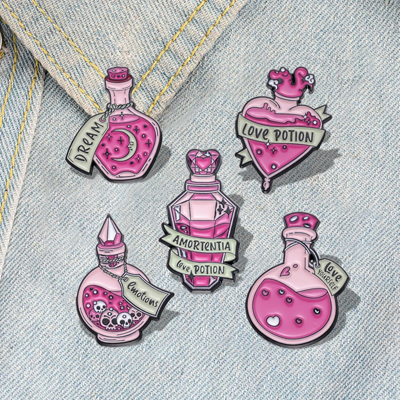 

Enamel Pins Custom Emotions Magic Witch Wizard Brooches Lapel Badges Punk Gothic Jewelry Gift for Friends Dream Love Potion