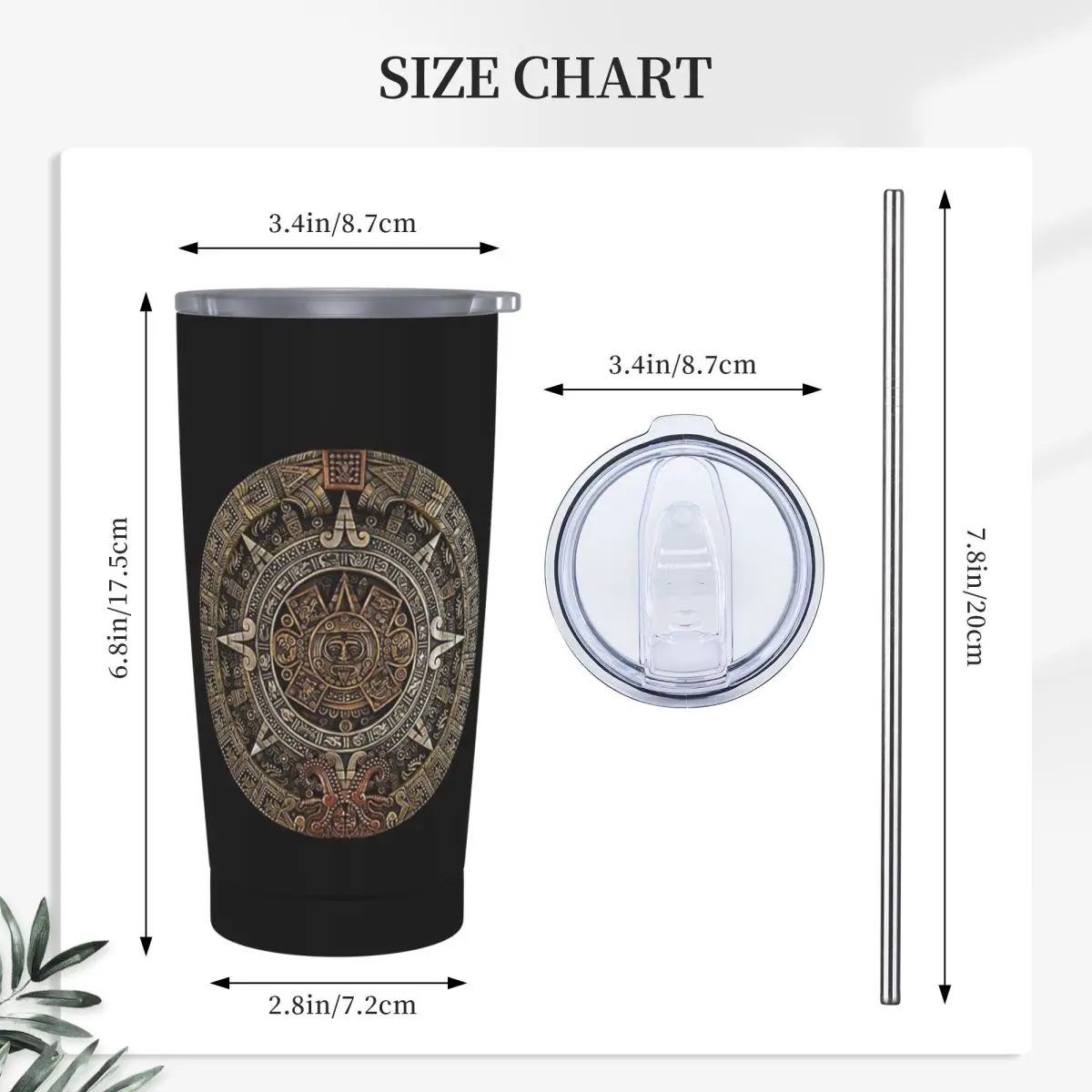AztecMayan Calendar In Gold And Bronze Stainless Steel Tumbler Vacuum Insulated Mugs Thermal Cold Cups Straw With Lid 20oz