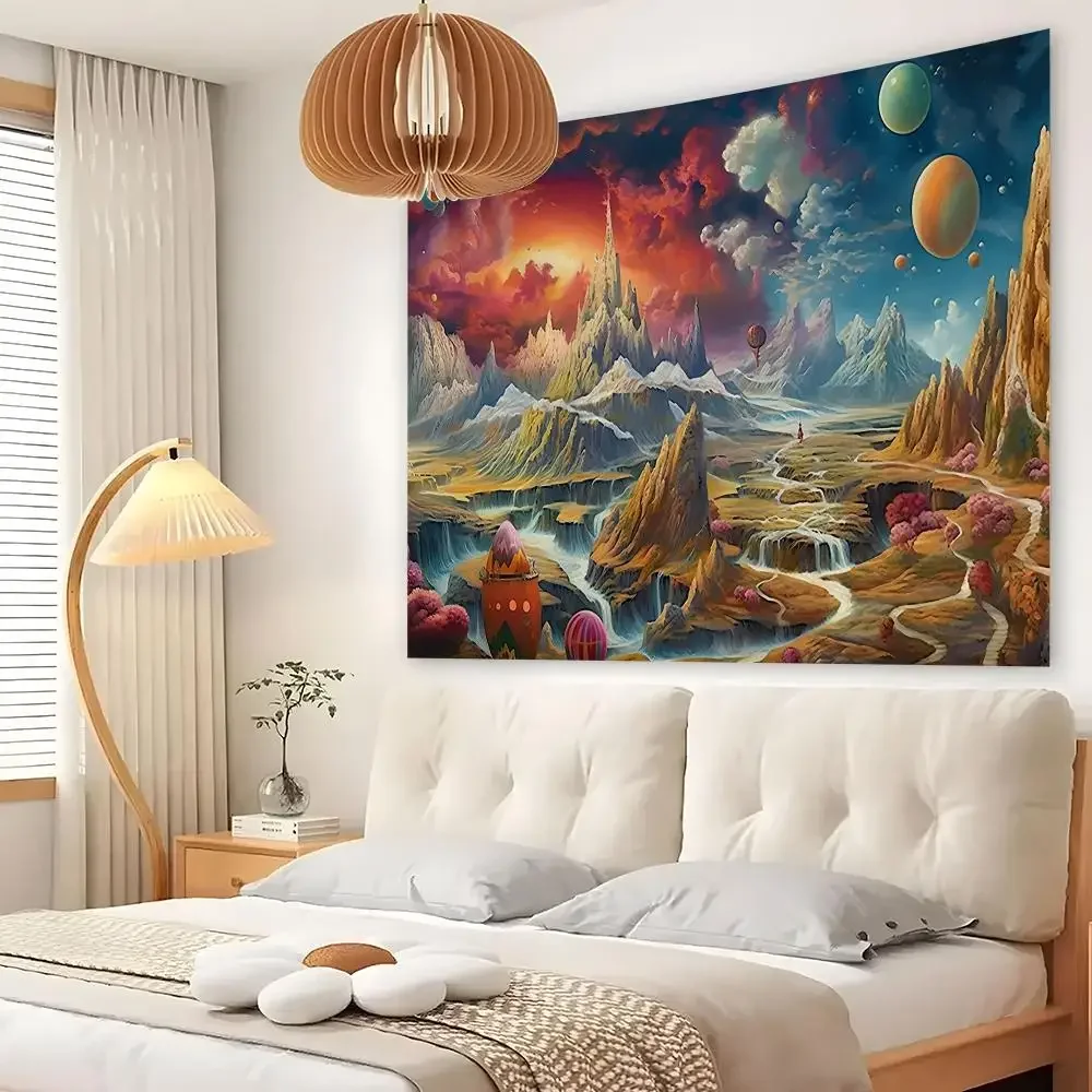 Fantasty Landscape Tapestry Custom Living Bedroom Party Dormitory Interior Wall Bohemian Decoration Attached Clip