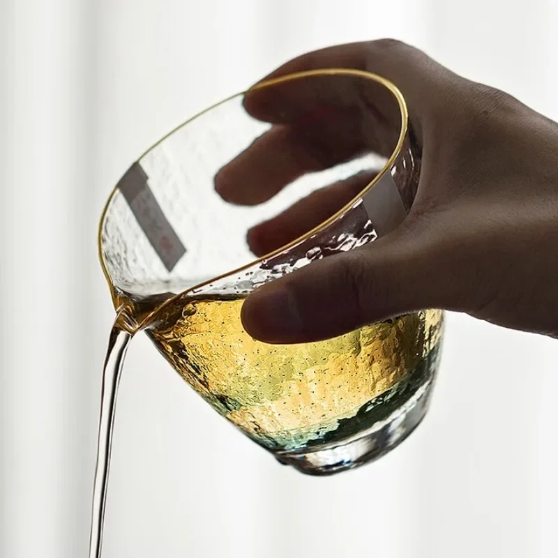 Gold foil hammer mesh pattern fair cup household glass water cup thickened large tea dispenser
