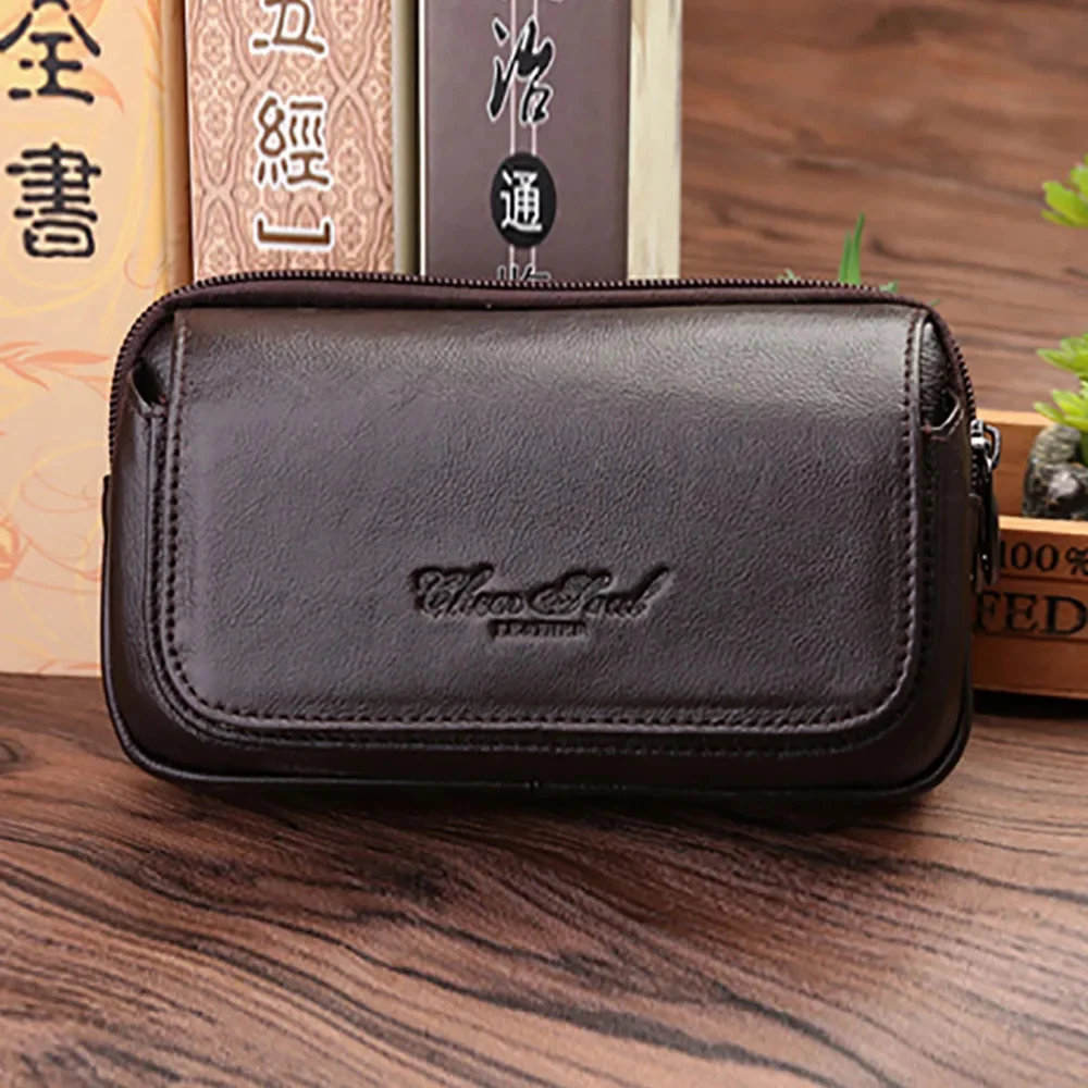 Riñonera de cuero genuino para hombre, bolso de cintura de negocios, Funda de cuero de vaca, bolsillo para teléfono celular de 6 pulgadas, paquete de cinturón de diseñador, monedero