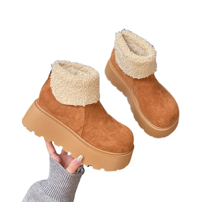 Bottines d'hiver pour femmes, avec doublure polaire, semelle épaisse, chaussures de neige en fausse suédine, fermeture éclair à l'arrière, chaussures décontractées et tendance, pointures 35-40.