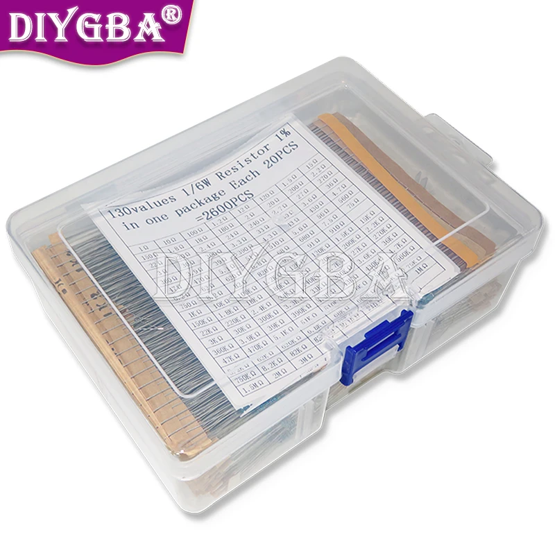 130Value 1/6W＝1/8W 0.125W 2600PCS 1% Metal Film Resistors Assorted Pack Kit Set Lot Resistors Assortment Kits Fixed Capacitors