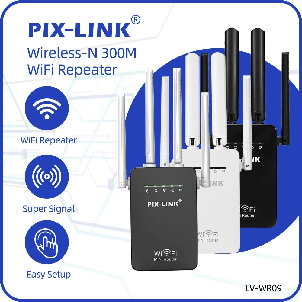 PIX-LINK WR09Q Wireless WiFi Repeater Router 300Mbps Network Signal Booster Amplifier IIEEE802.11 B /g/n WI FI Range Extender