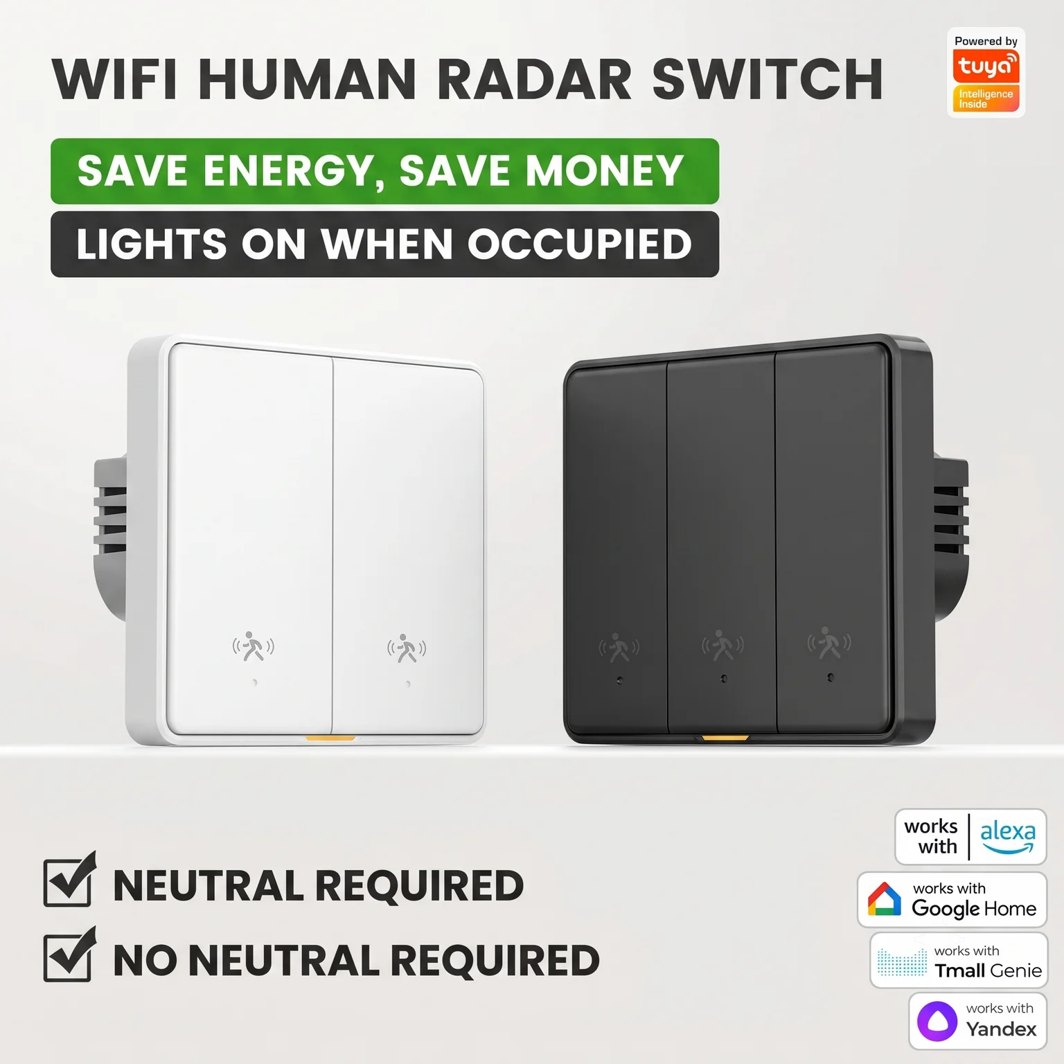10GHz Radar Switch Smart Auto-Sensing Lighting Motion Sensor Switch EU Wall Light Switch for Tuya APP Remote Voice Timer Alarm