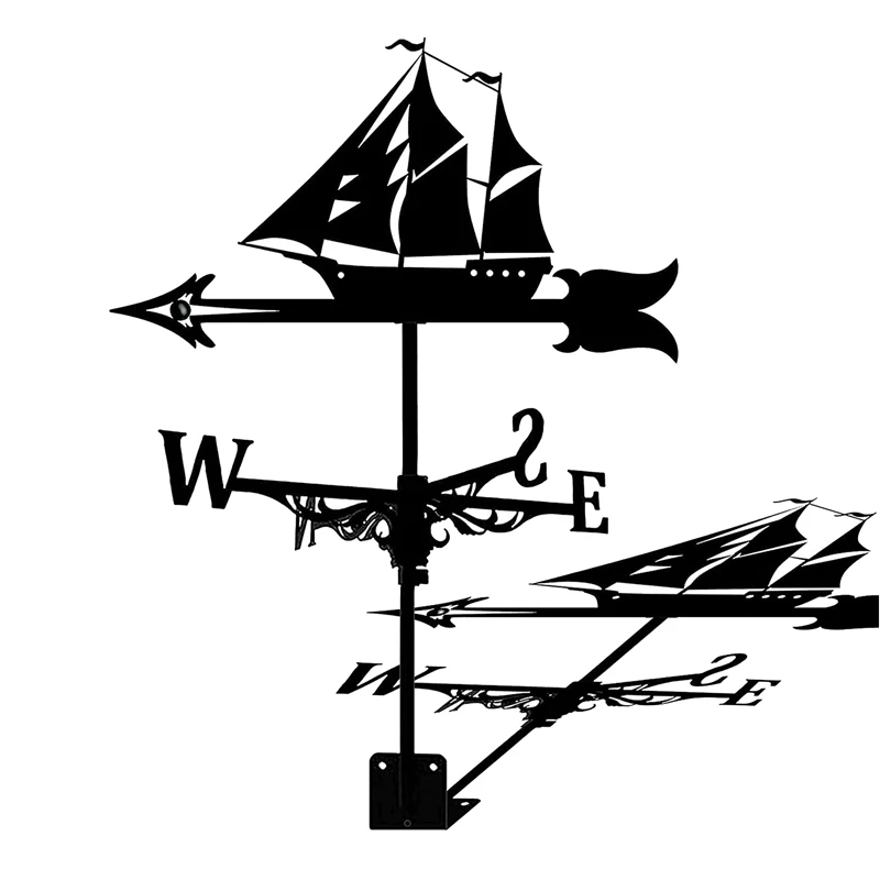 Sailboat Weather Vane - Retro Sailboat Weathervane Silhouette, Decorative Wind Direction Indicator for Outdoor Yard Roof