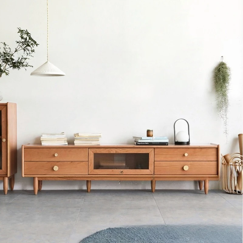 

North American cherry wood TV cabinet small apartment living room locker simple Japanese floor audio-visual cabinet