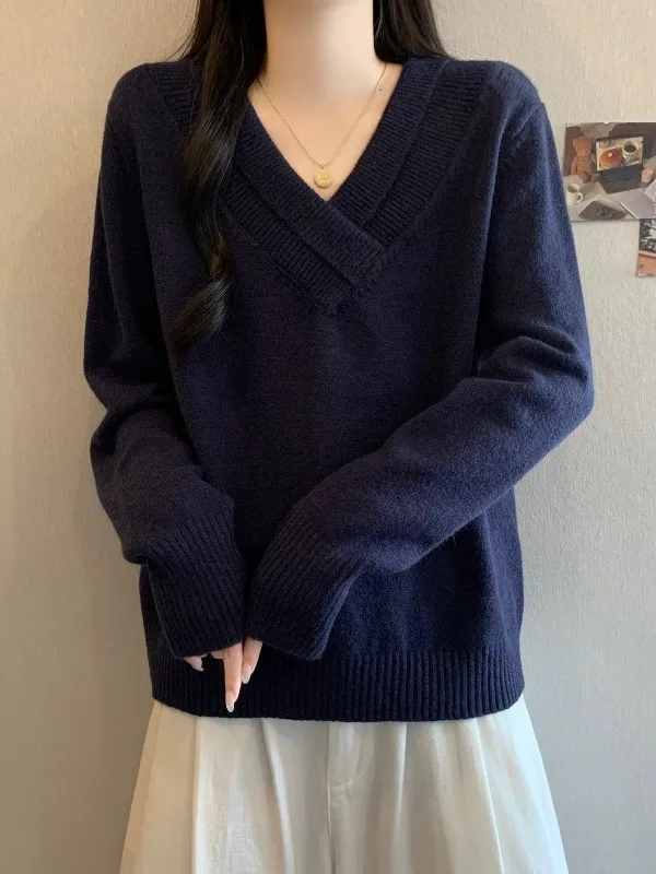 

Ele V-Ne Long Sve вязаный свитер Thiened Base Layer Top для женщин больших размеров осень-зима теплый мягкий полиэстер