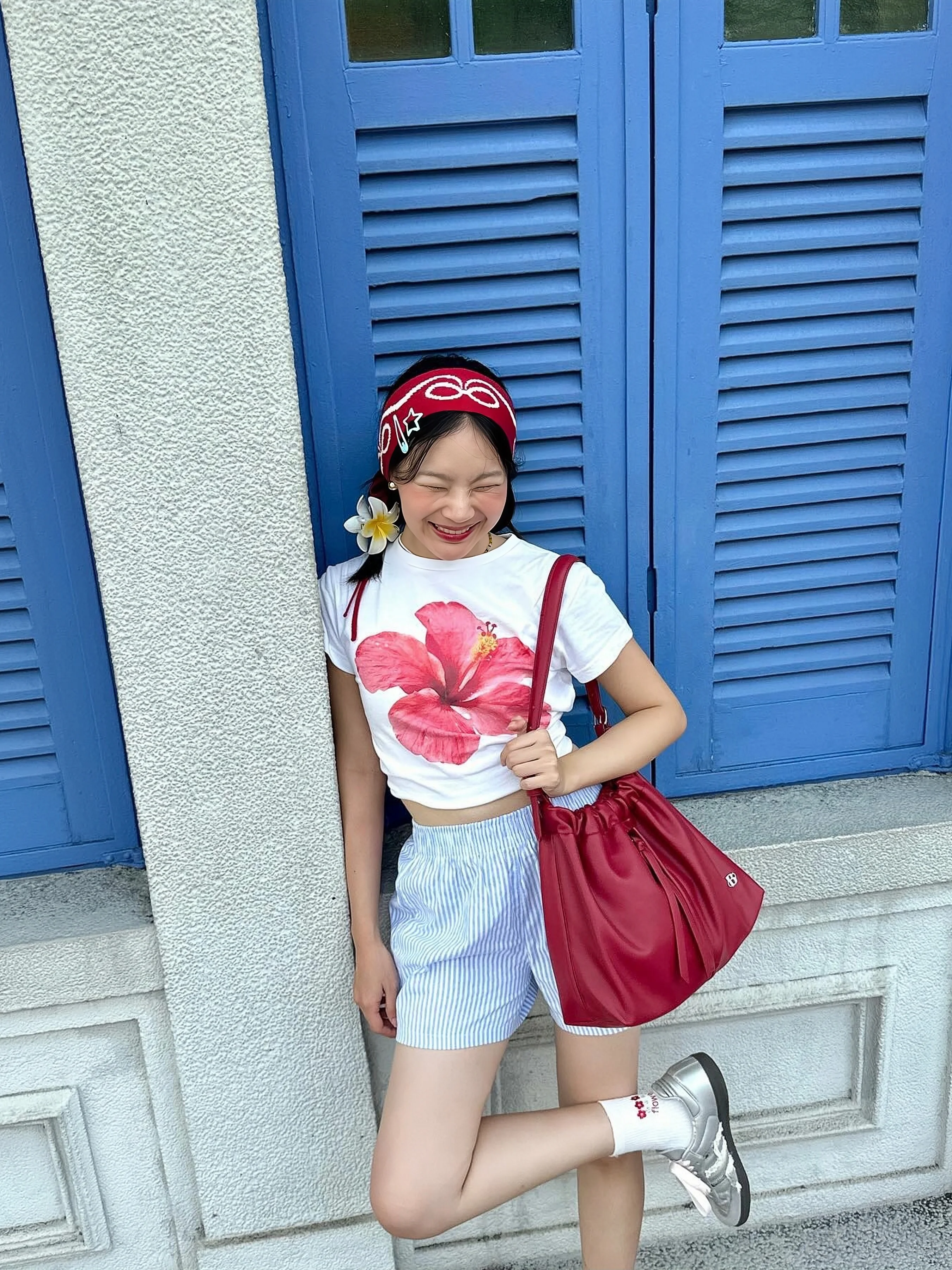 Sakura Floral Short Sleeve Slim Fit round Neck T-Shirt Summer Youthful Short Length Cotton Blend Elastic Fiber Ladies Top