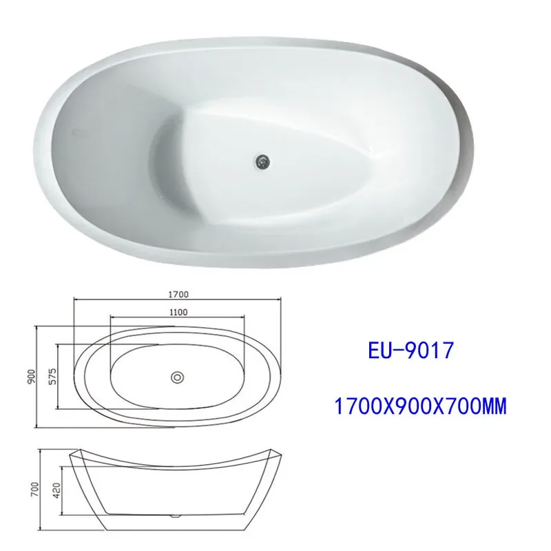 Large Acrylic Freestanding Bathtub Deep Soaking Tub with Silent Drainage for Modern Bathroom Home Spa Relaxation