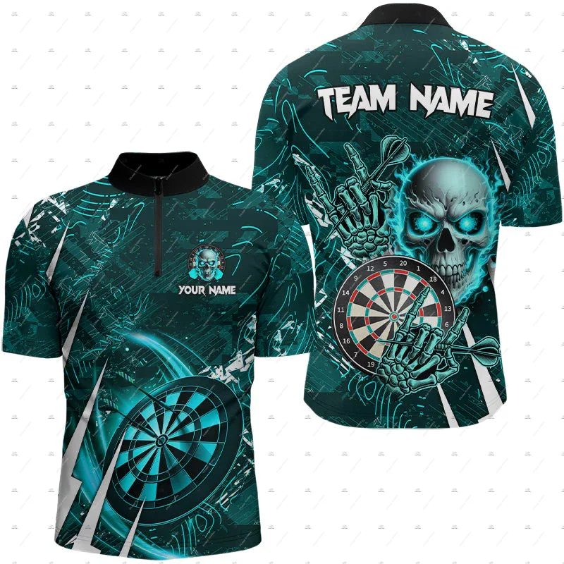 Custom Name Mesh Breathable Darts Skull Flame Graffiti Vintage 3DPrint Harajuku Summer Short Sleeve Zipper Polo Jersey Shirts A6