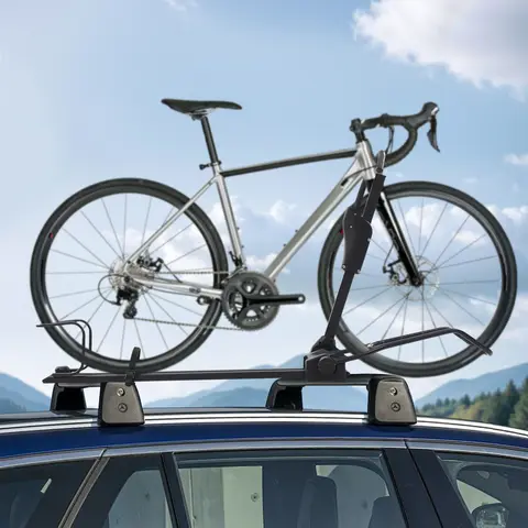 Bike Rack, Car Rooftop Mount Upright Bike Rack, Universal Roof Mount Bike Rack Double Anti-theft Locks Adjustable Height