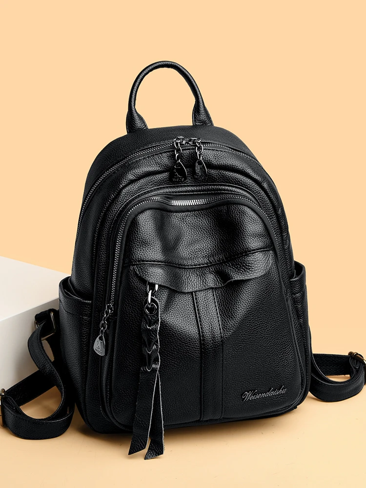 

Fashionable Large Capacity Soft Leather Women's Backpack Casual Versatile Zipper Closure Anti-Tear Lightweight Daily Use