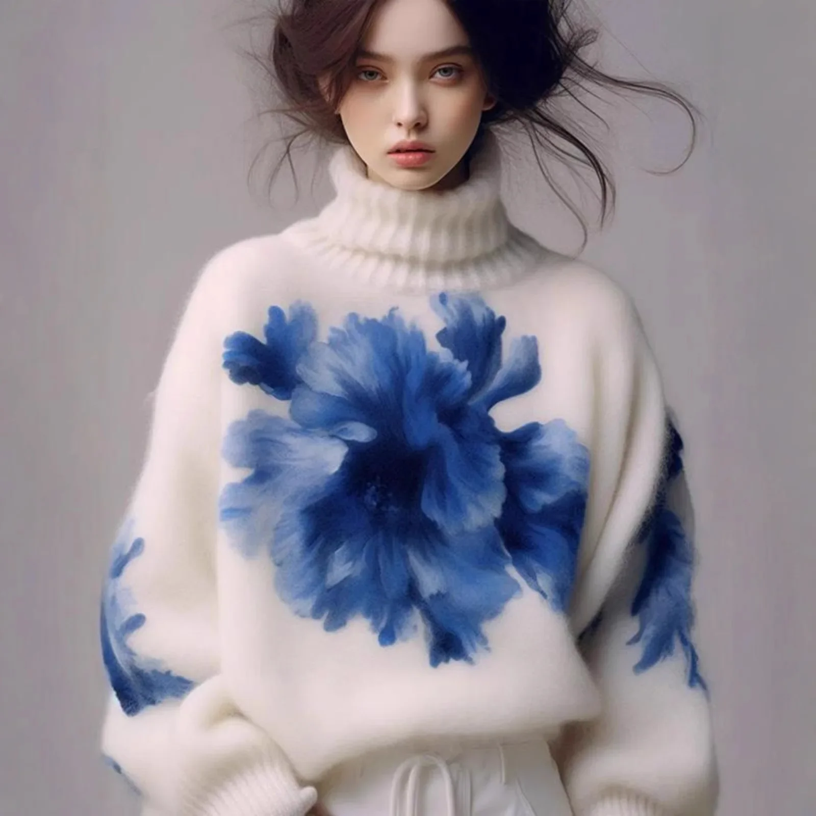 

Уникальный модный трикотажный свитер с принтом, женский высокий воротник с длинным рукавом, осень-зима, новый стиль, полиэфирное волокно, базовый крой