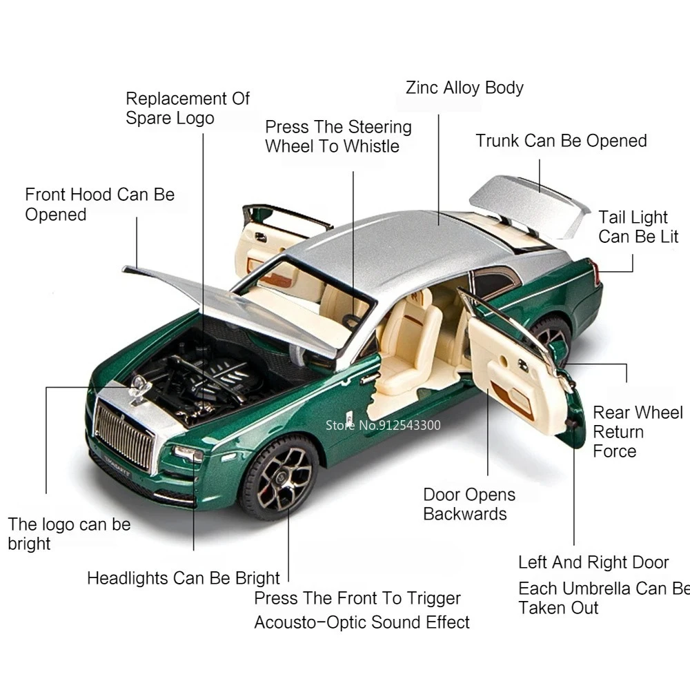 1:22 Scale Wraith I8 Toy Car Model Diecast Metal Pull Back Models Sound Light Miniature Vehicle Models Boys Best Birthday Gifts